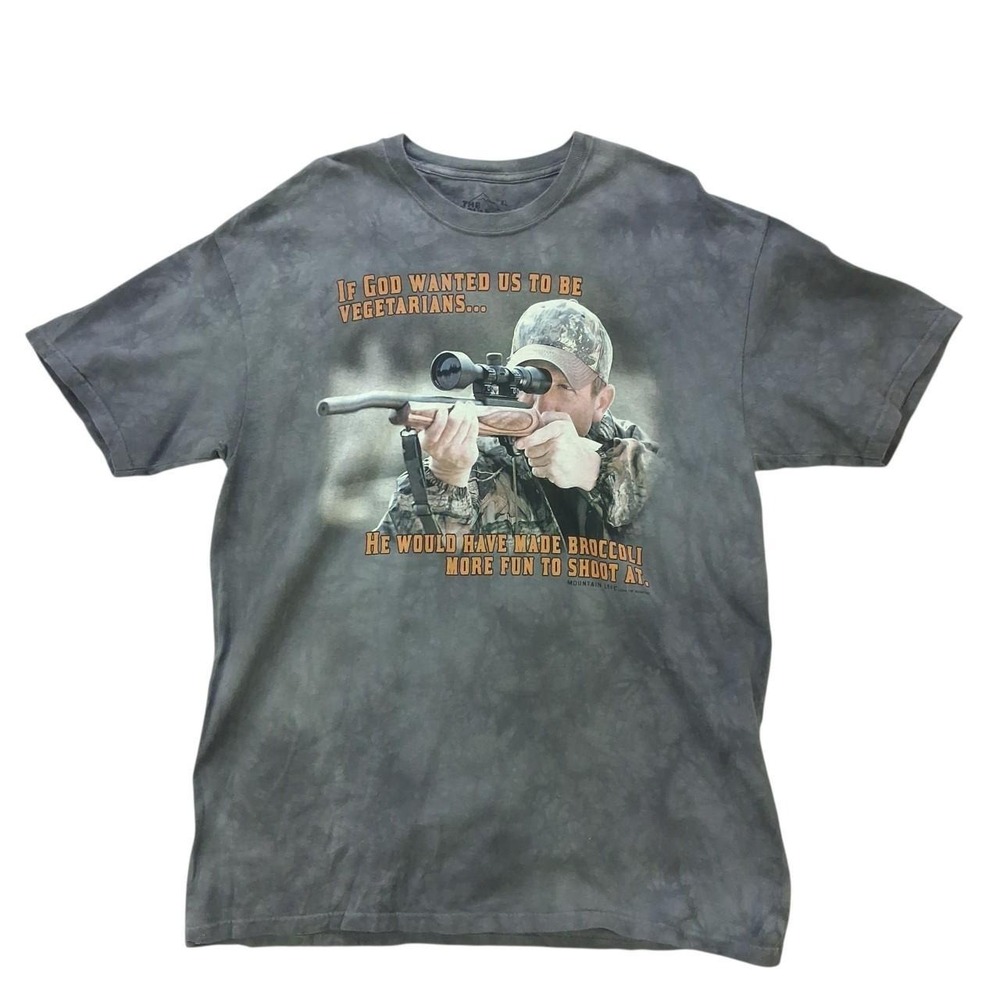 The Mountain Hunting Graphic T-Shirt Mens XL Gray Tie Dye Humorous Slogan Tee